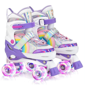 SULIFEEL Rainbow Unicorn 4 Size Adjustable Light up Roller Skates for Girls Boys for Kids Size S EU 28-31