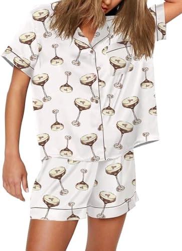 SHESHOW Satin Pajamas for Women Set Preppy Animals Pjs Short Sleeve Shorts 2 Piece Loungewear Sets S