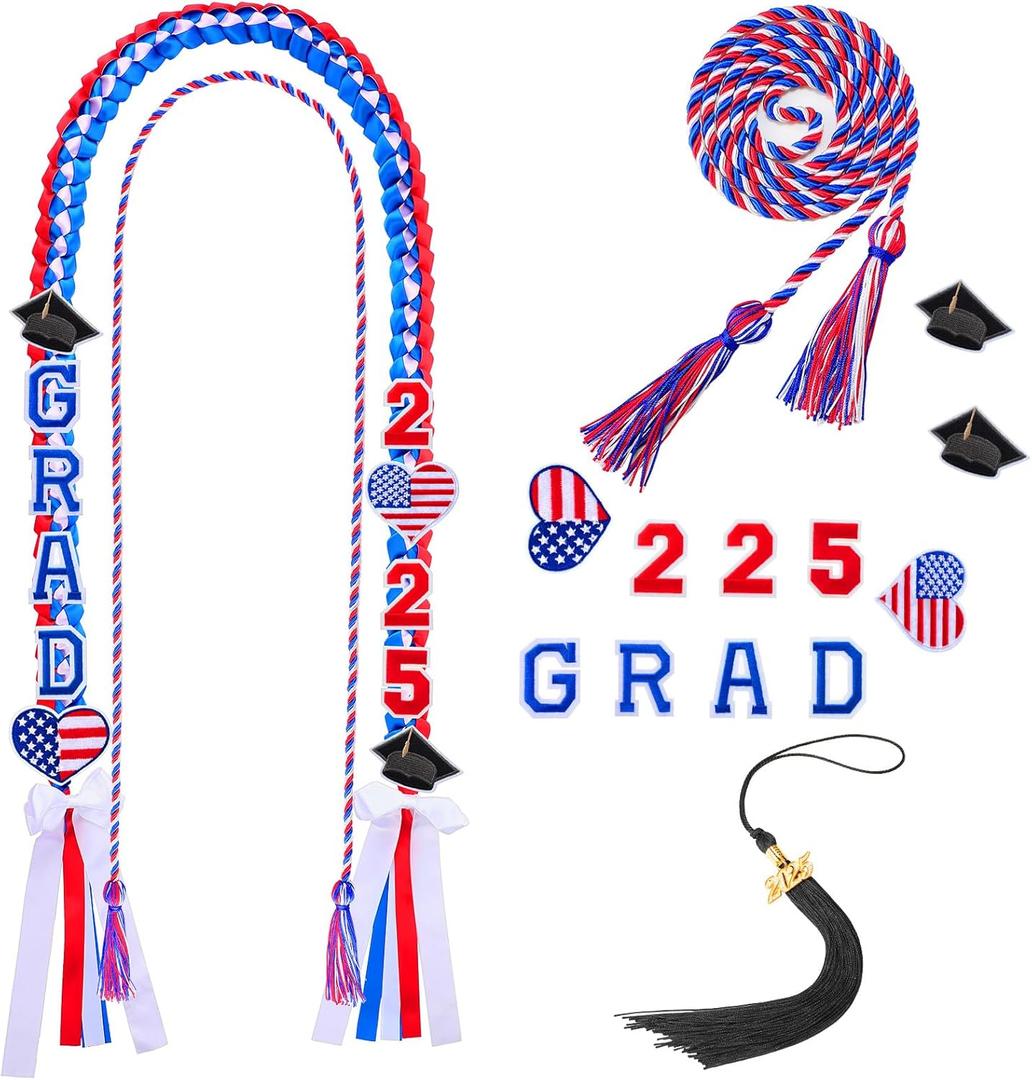 2025 Graduation Leis and Cords, Grad Money Leis with 11 Embroidered Patches for Graduation Party Decorations
