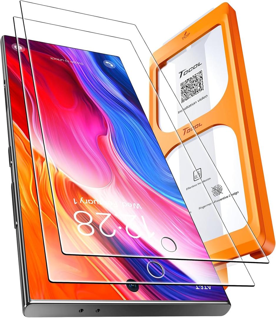 TOCOL for Samsung Galaxy S24 Ultra Screen Protector 9H Hardness Military Grade Shatterproof HD Tempered Glass 2 Pack (Clear)