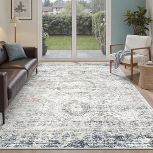 Soalmost 6x9 Area Rug for Living Room Washable 6x9 Non-Slip Modern Rugs for Bedroom Dinning Room Ultra-Thin Indoor Blue Ivory