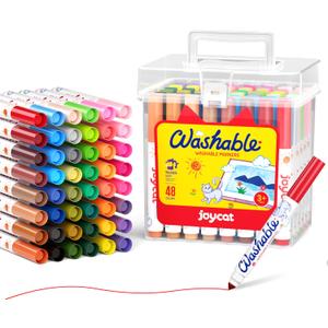 JoyCat 48 Colors Washable Markers for Kids, Art Set with Portable Carrying Case, Conical Tip Bulk Markers for Boys Girls, School Classroom Supplies & Birthday Gift
