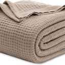 Bedsure 100% Cotton Blanket Queen Size for Bed - Breathable and Soft, Waffle Weave Blanket for Summer Spring, Tan, 90x90 Inches