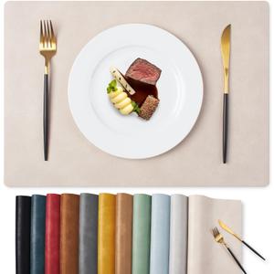 MOSAYT Vinyl Placemats Set of 4-12 X 17 Inch - Faux Leather 100% Waterproof Oil-Proof Wipeable PU Place Mats, Heat Resistant Reversible Table Mats for Kitchen, Dining, Outdoor (Beige)