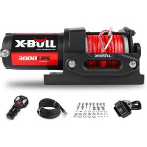 X-BULL 12V 3000LBS Electric Winch Synthetic Rope Electric Winch for Towing ATV/UTV Off Road with Mounting Bracket Wireless Remote New