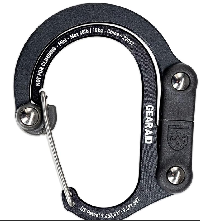 GEAR AID HEROCLIP (Mini) Carabiner Gear Clip and Hook, for Hanging Bags, Purses, Lanterns, Strollers, Tools, Helmets, Water Bottles, and More (1 Pack, Black)