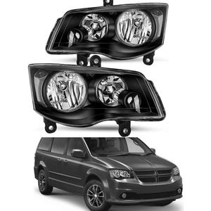 Headlights Compatible With 2008-2016 Chrysler Town & Country, 2011-2020 Dodge Grand Caravan (Black Housing Clear Reflector)