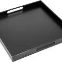 Bam & Boo 20" x 20" x 2" Square Natural Bamboo Ottoman Tray with Handles, Black