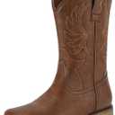Rollda Kids Cowboy Boots for Boys Girls Western Square Toe Cowgirl Boots with Walking Heel (Toddler/Little Kid/Big Kid) (Dark Brown)