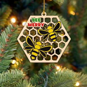 Bee Ornament for Christmas Tree, Honeycomb Xmas Hanging Ornaments, Animal Insect Bumblebee Decor, Beekeeper Gifts, Gift for Bees Lovers, Girls, Women, Kids, Friends, Honey Bees Keepsake, Bee Merry