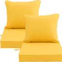 22x22 Inch Patio Chair Cushions Set of 2, Outdoor Furniture Cushions - Removable Cover, Water-Repellent, Fade-Resistant, Non-Slip Bottom & Straps, Replacement for Lawn, Porch & Deck Chair - Yellow
