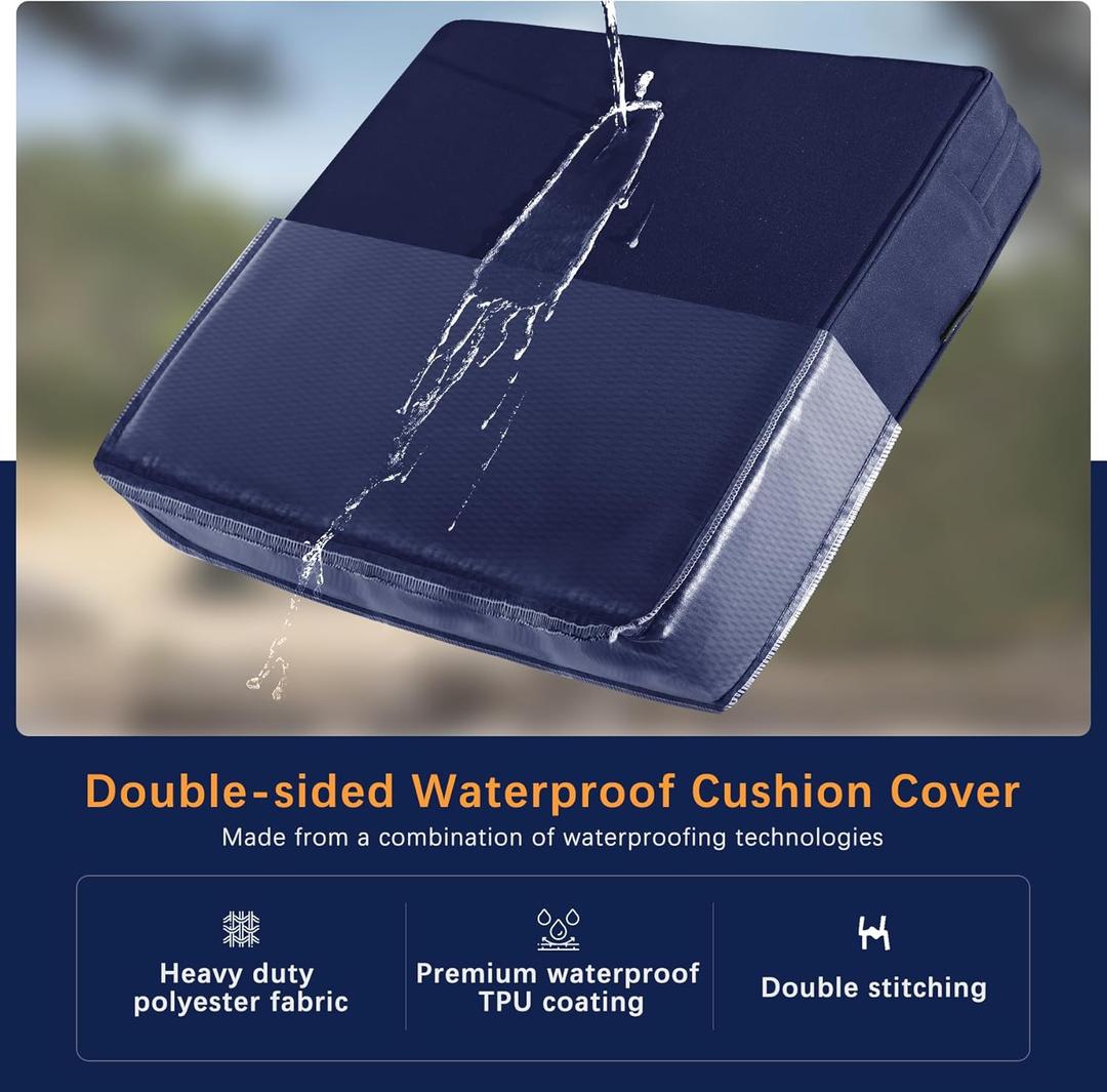Outdoor Seat Cushion Cover 24 x 24 Inch Waterproof & Fade Resistant Patio Furniture Cushion Cover Navy