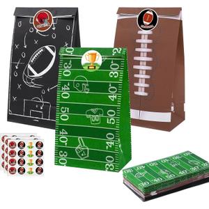 woric 36 Pack Football Goodie Bags with Stickers, Football Party Bags Paper Gift Snack Bag for Game Sports Theme Party Favors Supplies Superbowl Decor(9.4 * 5.1 * 3.1in) (Brown&Black&Green(Football Style))
