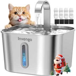 Cat Water Fountain Stainless Steel: 74oz/2.2L Cat Fountain for Drinking | Quiet Cats Water Bowl Dispenser | Pet Water Fountain for Cats Inside | Easy-to-Clean Kitty Drinking Fountains for Small Pets