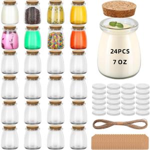 12Pcs 7oz Small Glass Jars with Cork Lids, Empty Candle Jars for Making Candles, Yogurt Container with PE Lids for Wedding Favors, Gift Jar, Baby Shower, Candy, Spices, with Twine, Labels (12)