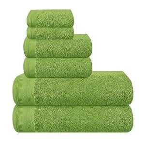 MALLONI HOME Ultra Soft 6 Pack Cotton Towel Set, Contains 2 Bath Towels 28x55 inch, 2 Hand Towels 16x24 inch & 2 Wash Coths 12x12 inch, Ideal Everyday use, Compact & Lightweight - Kiwi Green
