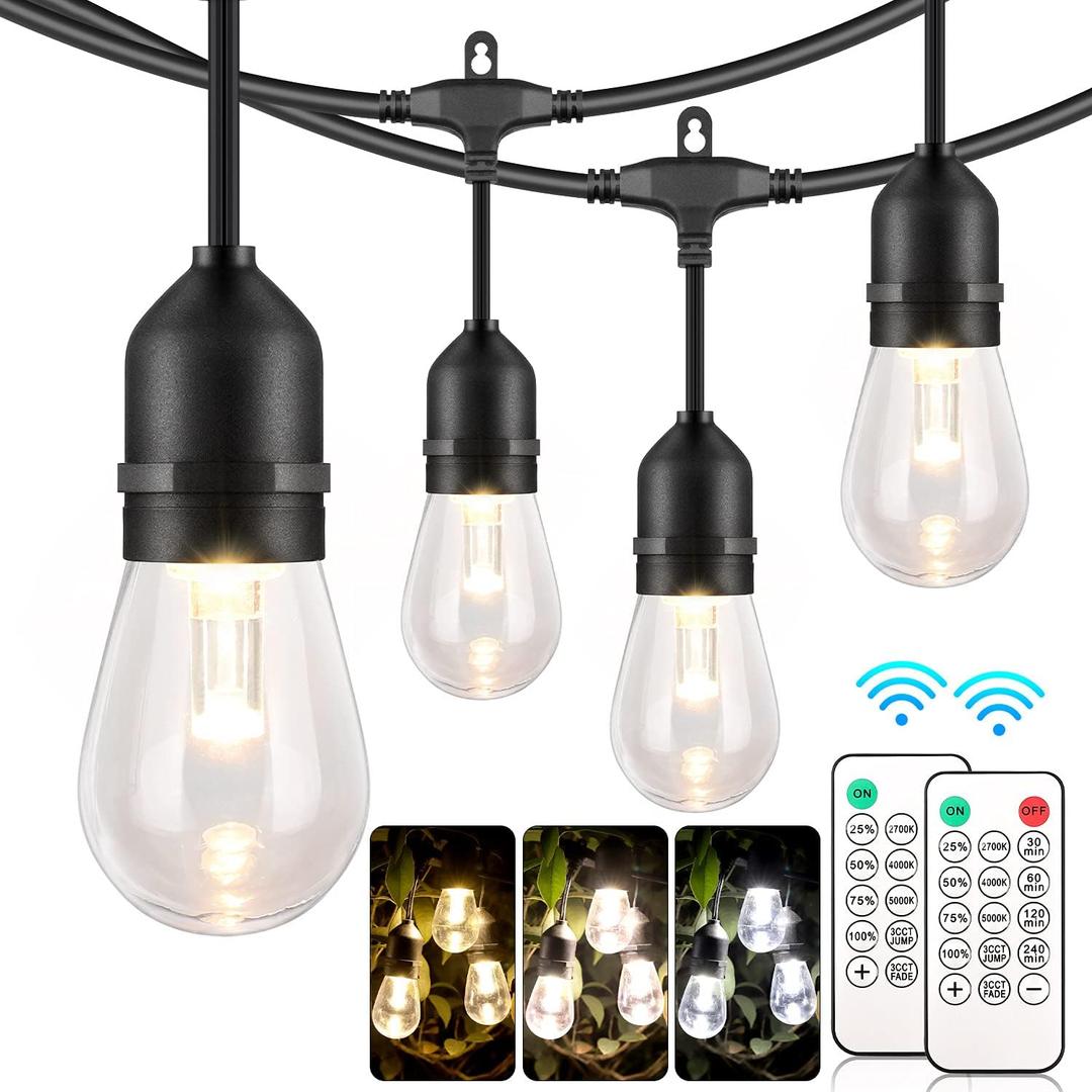 Mlambert 3 Color Outdoor LED Dimmable String Lights for Patio with Remote, Plug in 48FT Waterproof Shatterproof Edison Bulb Lights for Bistro Pergola (Black) Mlambert 3 Color Outdoor LED Dimmable String Lights for Patio with Remote, Plug in 48FT Waterproof Shatterproof Edison Bulb Lights for Bistro Pergola (Black)