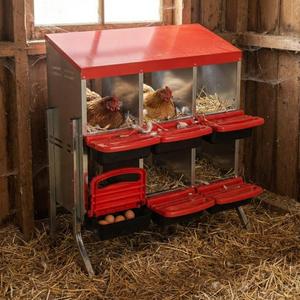 Garvee Chicken Nesting Boxes, 6 Hole Metal Chicken Laying Box with Removable Trays for Chicken Coop, Red, with Metal Legs