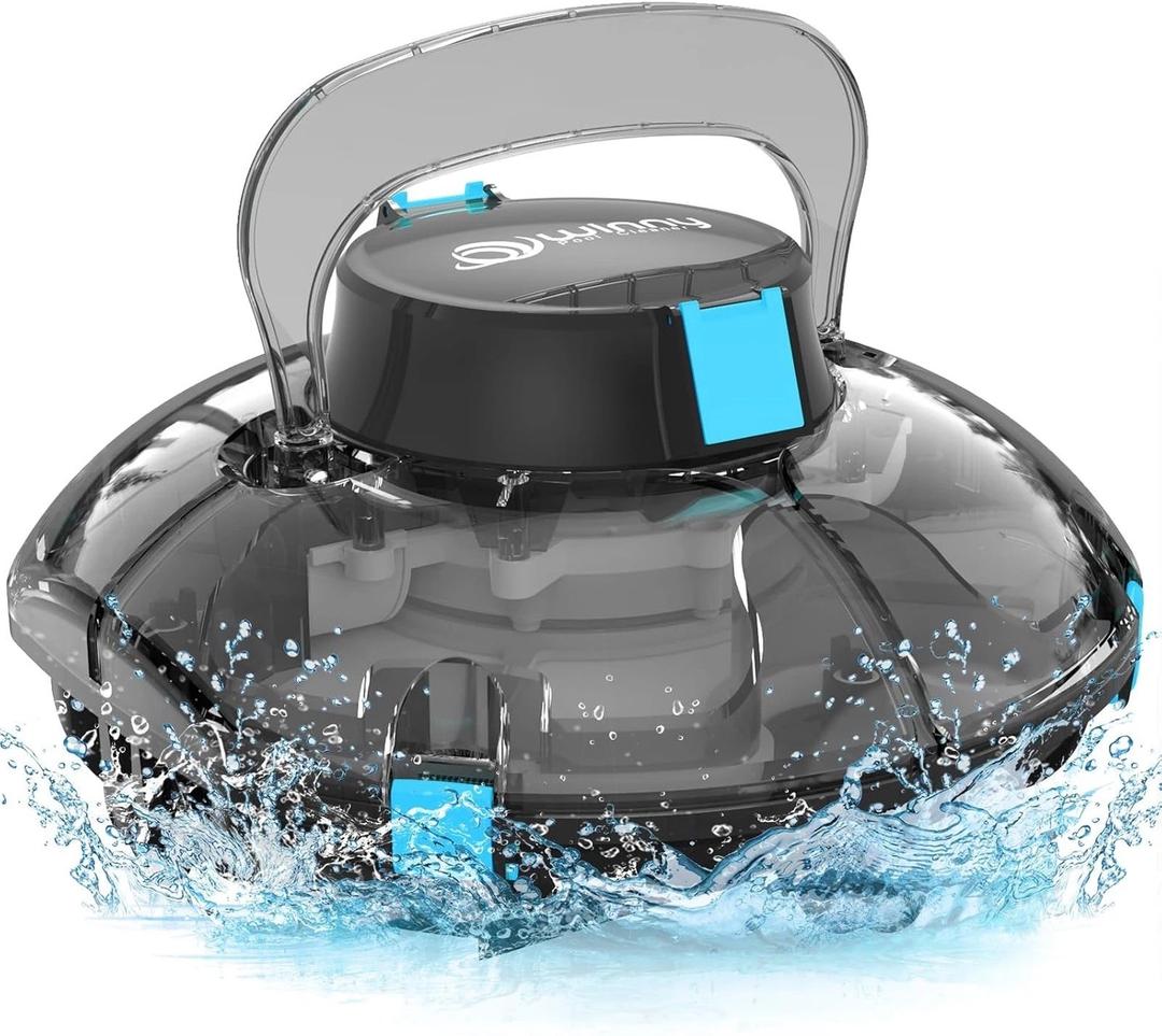 Winny Cordless Robotic Pool Cleaner, Lasts 80 Min, Automatic Vacuum for Above-Ground Pools up to 650 Sq.ft,Portable, Self-Parking(Black Blue)