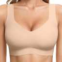 Jelly Bras for Women No Underwire Seamless Pullover Bras Wireless T Shirt Bralettes Wide Straps Sleep Everyday Bra (Beige, M)