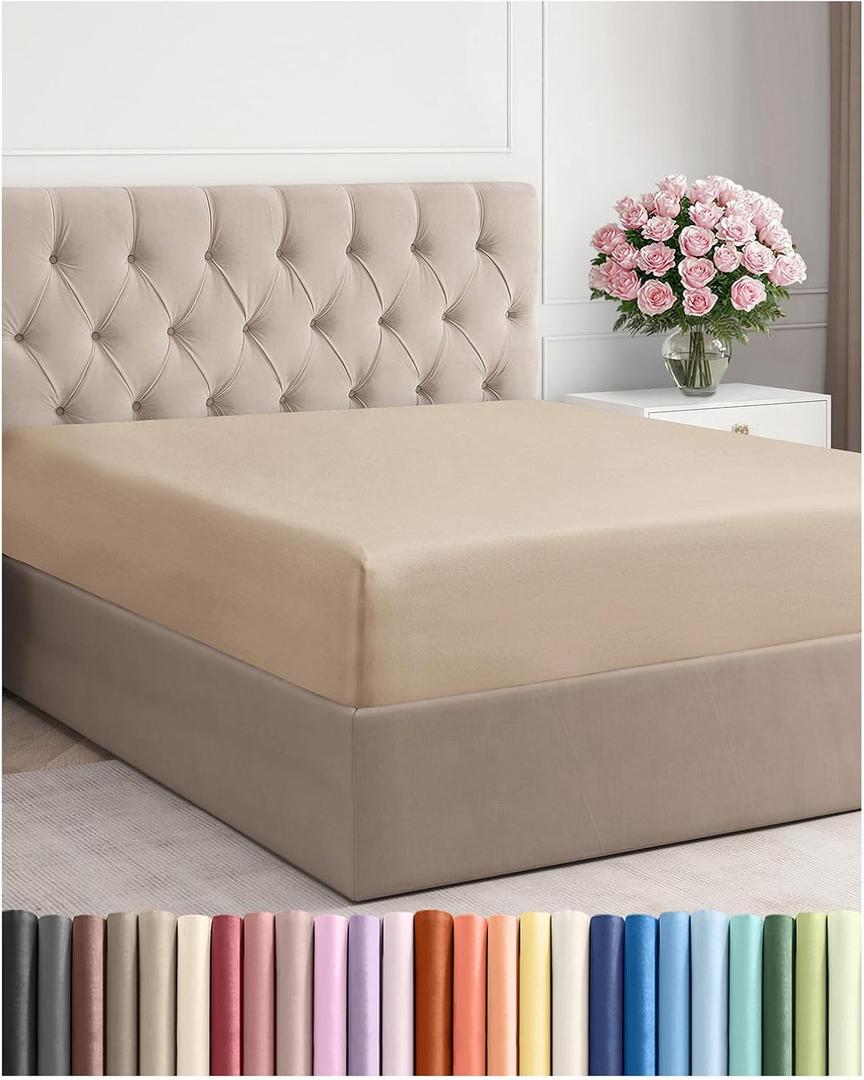 Full Fitted Bed Sheet - Bottom Single Fitted Sheet Only - Ultra-Soft Hotel Luxury Bedding w/ 8-16 Inch Deep Pockets - Breathable, Cooling & Wrinkle Free - Easy-Care, Fade & Shrink Resistant - Cream