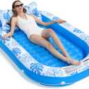 Inflatable Tanning Pool Lounger Float with Cervical Pillow - Pool Floats Adult for Sunbathing, Backyard, Pool Party - Inflate Ball Pit for Babies - Kids Swimming Pool Bed