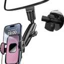 Rear View Mirror Phone Holder, 360 Rotating Car Phone Holder Mount Compatible with All 4-7 Inch iPhone and Android Cell Phones (Pink)