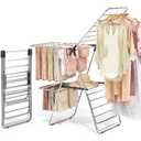 APEXCHASER Clothes Drying Rack with 4 Wings, Stainless Steel Drying Rack Clothing with Height-Adjustable, Foldable Gullwings Laundry Drying Rack, Indoor Outdoor Use, No Assembly, Black