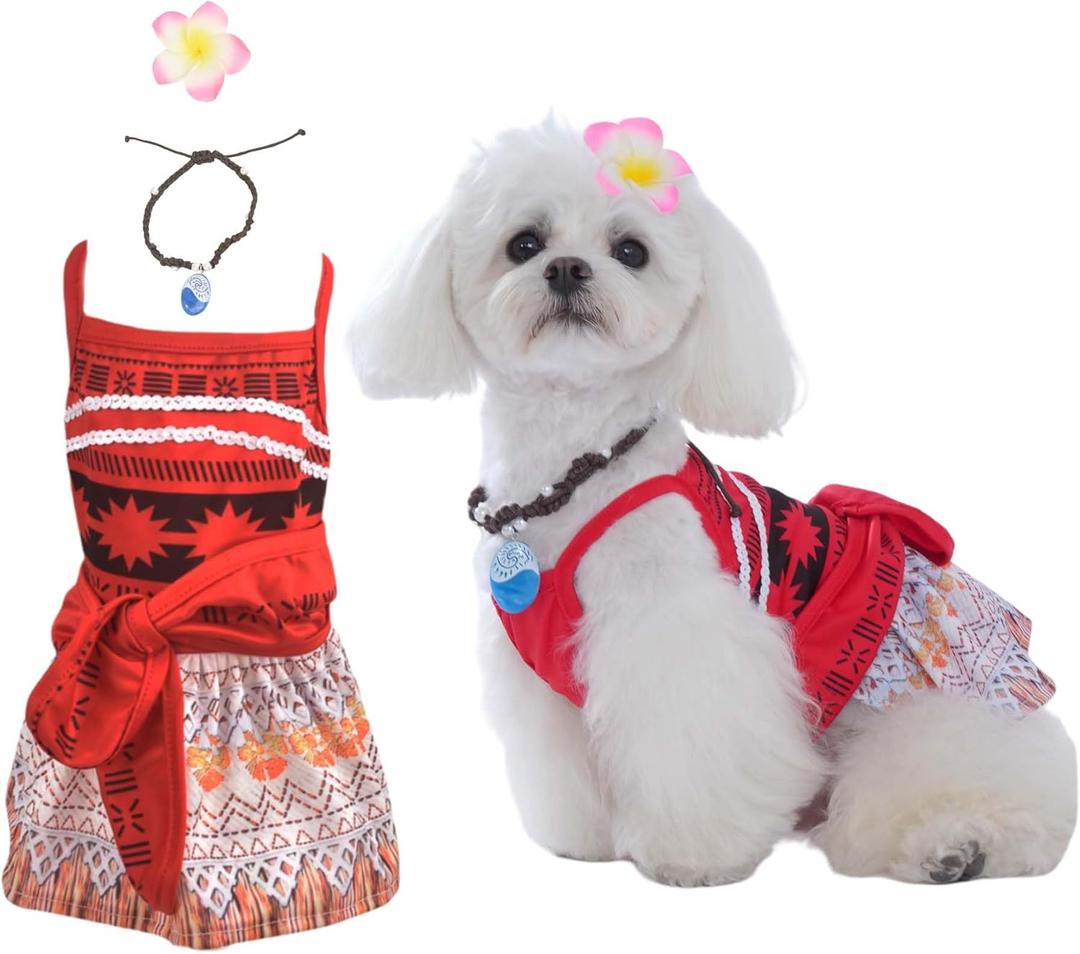 Dog Ocean Princess Dress with Hair Bow and Necklace,Pet Halloween Hawaiian Costumes Outfit for Small Medium Dogs Girl,Summer Cat Beach Dresses Swimsuit Clothes Red, S Dog Ocean Princess Dress with Hair Bow and Necklace,Pet Halloween Hawaiian Costumes Outfit for Small Medium Dogs Girl,Summer Cat Beach Dresses Swimsuit Clothes Red, S