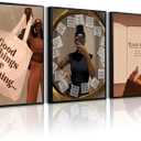 Black Girl Wall Art African American Woman Canvas Wall Decor Black Female Wall Art Fashion Women Poster Feminine Boho Pictures Abstract Paintings for Bedroom Bathroom 16x24 Inch Unframed Set of 3