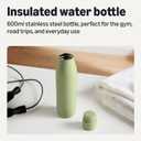 Amazon Basics Insulated Stainless Steel Water Bottle, Leak-Proof, Double-Wall, 20 oz., BPA-Free, Olive