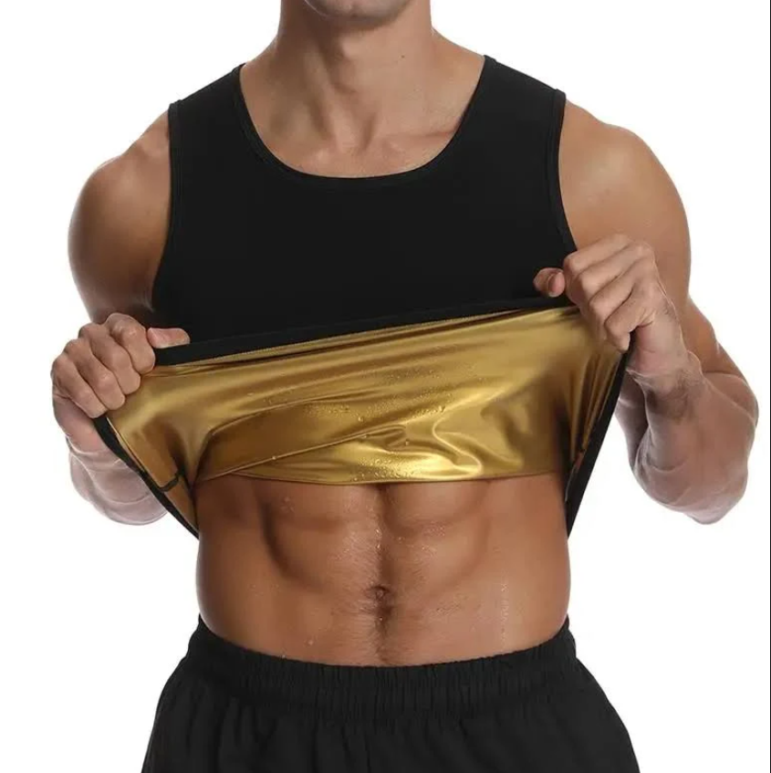 WLWLNUXI Sauna Sweat Vest Workout Tank Top Waist Trainer for Men Body Shaper Slimming Enhancing Vest (Black & Golden, XX-Large)