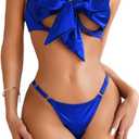 Kaei&Shi Satin Bow Lingerie for Women,Strappy Unwrap Present Lingeries,Sexy Bra and Panty Sets Birthday Christmas Valentines (10-12, Royal Blue)
