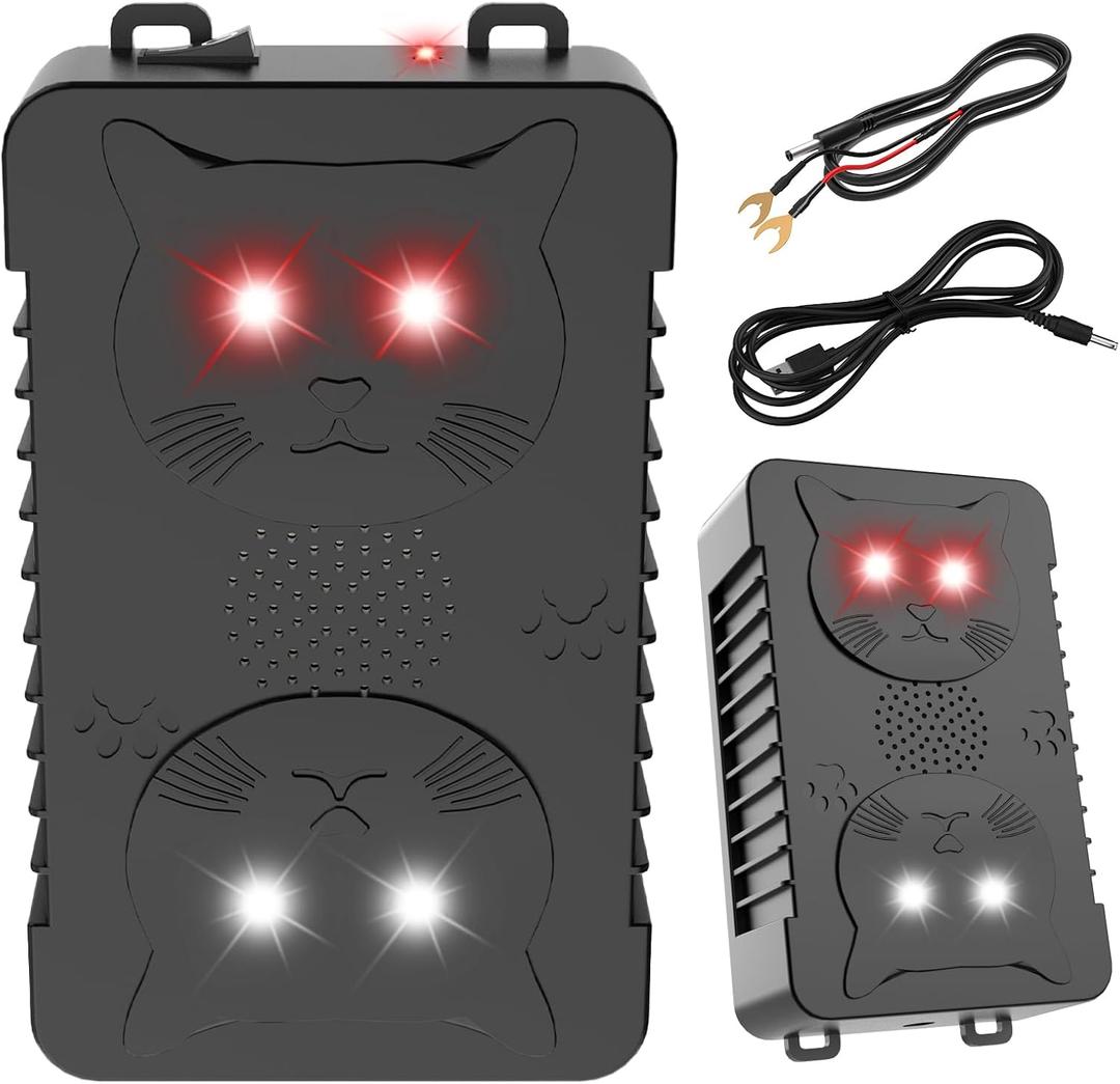 2Pack Ultrasonic Rodent Repellent for Car Engines,Under Hood Ultrasonic Mouse Repellent with 4 LED Strobe Lights,Plug-in&Battery Powered,Keep Rats,Mice,Squirrels Away from Vehicles,RVs,Garages,Attics