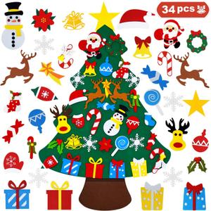 THAWAY DIY Felt Christmas Tree for Toddlers with 34 pcs Detachable Ornaments, Kids Door Wall Hanging Xmas Gifts Christmas Decorations