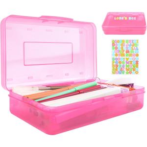 3 x Pink Pencil Case Plastic Clear Hard Pencil Box Crayon Box Organizer 1 Pack Office Supplies Storage Container Organizer Boxes for Girls for Pens Crayon School Stylish Art Office Supplies Storage Medium