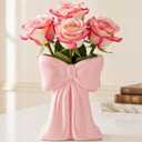 Jingmore Pink Bow Vase Coquette Ceramic Vase Pen Holder Makeup Brush Holder Contemporary Design Decorative Women Gift for Wedding Home Office Shelf Table Room(Medium, Elegant)