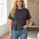 Women's Peplum Tops Babydoll Tops Short Sleeve Shirts Cinched Waist Tops Casual Blouses Dressy Summer (Gray, M)