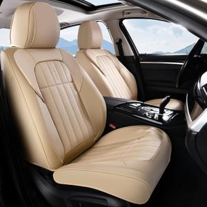 FLORICH Seat Cover, Car Seat Covers Front Set, Waterproof Leather Car Seat Protector, Front Seat Covers for Cars, Automotive Seat Covers Protector 2 Pack Fit for Most Cars Trucks SUV - Beige