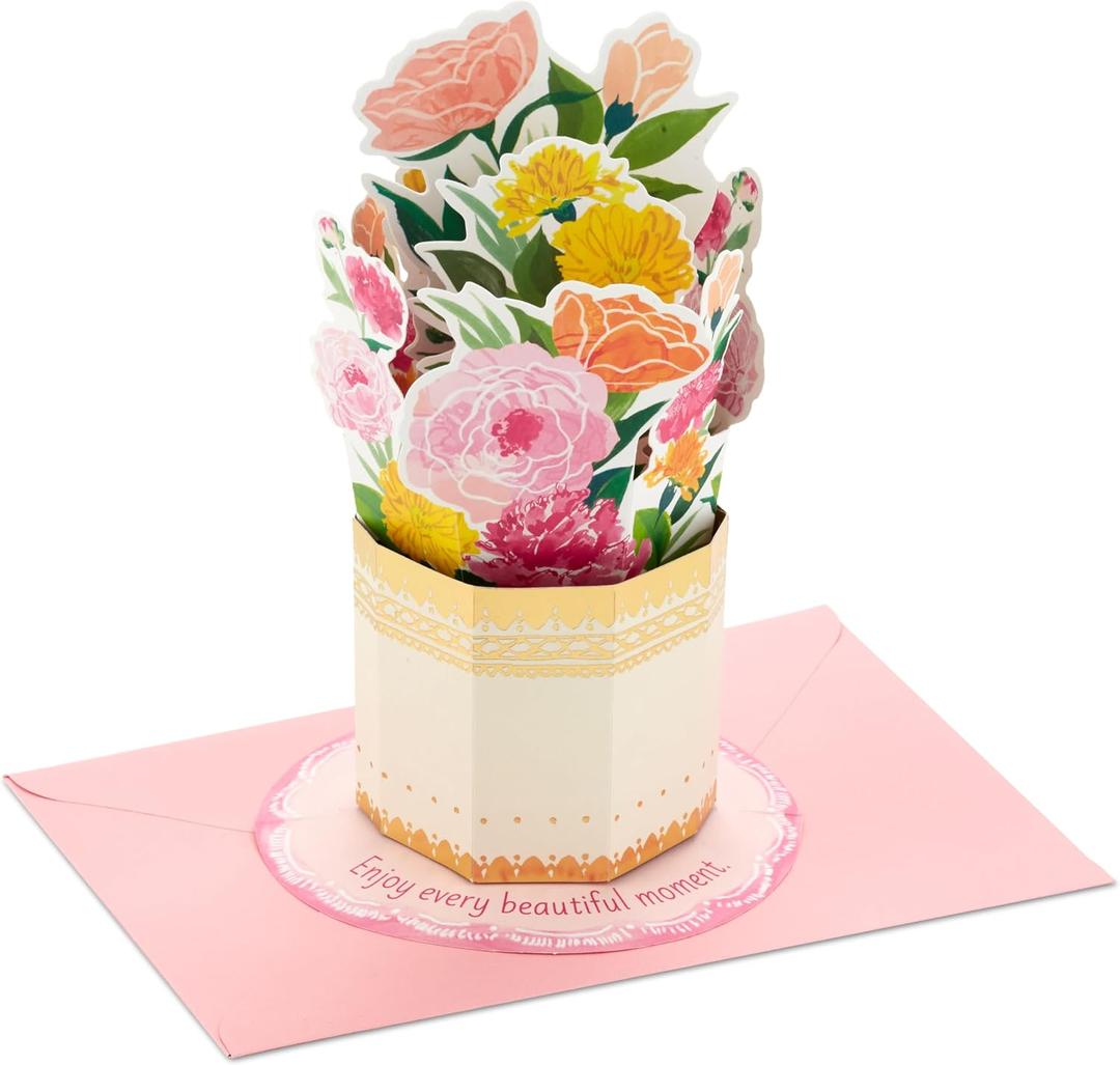 Hallmark Pop Up Mother's Day Card (Flower Bouquet in Gold Vase) Paper Wonder 3D Card for Mom, Grandma, Sister, Aunt, Friend