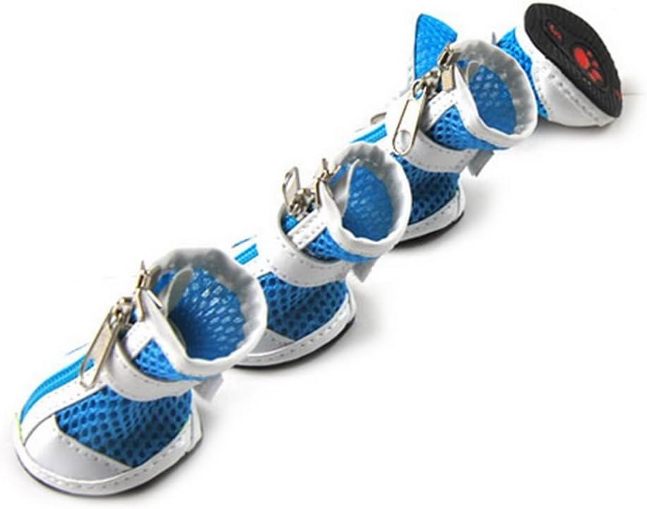 ZUNEA Small Dog Shoes for Hot Pavement Summer Breathable Mesh Boots Adjustable Non Slip Zipper Pet Dogs Booties White PU Paw Protector Blue 5# (5# (LxW: 2.3 * 1.85"))