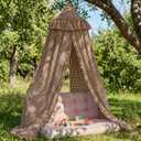 SmoothNovelty Gingham Plaid Bed Canopy with Ruffles Soft Vintage Style Decorative Tent for Reading Nook Play Area or Adult Bedroom Circus Tent Canopy(Brown)