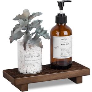 Bathroom Tray Farmhouse Decor Pedestal Stand Wood Riser Display Kitchen Accessories Soap Holder for Sink, Counter, Vanity, 8.7 * 3.6 Walnut