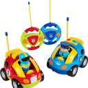 PREXTEX Cartoon Remote Control Car - 2-Pack Police and Race Car Toddler Toys - RC Cars for Kids with Different Frequencies - Easy Remote Control Toy and Thoughtful Gifts for Boys and Girls