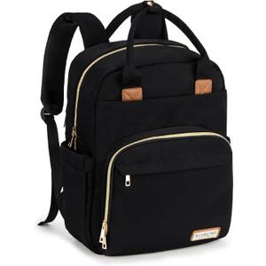 RUVALINO Diaper Bag Backpack, Multifunction Travel Pack Maternity Baby Changing Bags, Large Capacity, Waterproof, Deep Black, Polyester