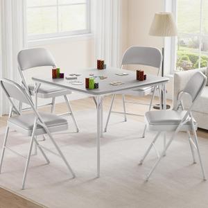 33.6 in Folding Card Table, Portable Square Folding Table, Foldable Table Suitable for Camping, Dining Room, Office, Metal Frame, Indoor and Outdoor, Space-Saving, No Assembly Required, Grey