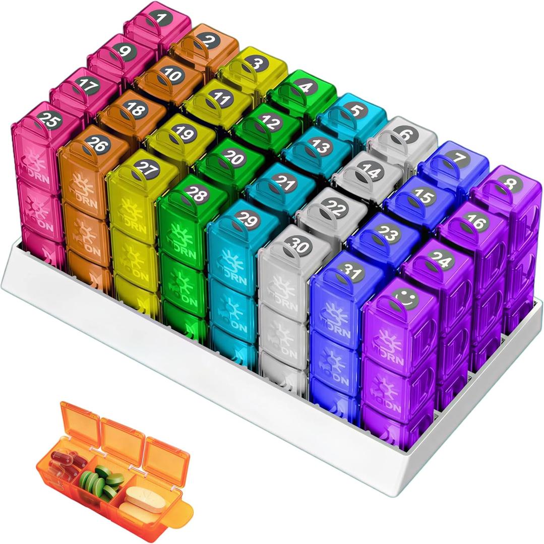 30 Day Pill Organizer, Monthly Pill Organizer 3 Times a Day, BPA Free Pill Case, Portable Medicine Organizer for Elderly &Travel