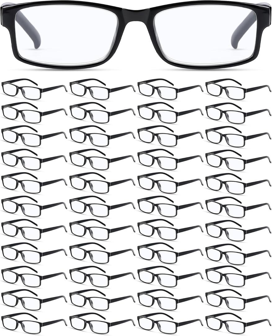 Yexiya 50 Pack Reading Glasses Bulk for Men Women Frame Eyeglasses with Spring Hinge Traditional Readers for Office Home (Black, +3.0)