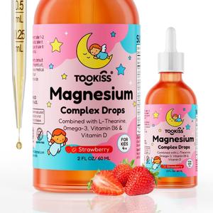 Kids Magnesium Liquid Drops - Magnesium Glycinate Drops for Kids, Citrate Liquid with L-theanine, Chamomile & Vitamin B6 for Sleep, Relaxation, Calm & Focus - Strawberry Flavor, 2 Fl Oz, No BB Date