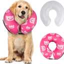 CuteBone Inflatable Dog Cone with Removable Soft Fleece Covers for Large Dogs and Cats Neck Donut Collar After Surgery GWB01L